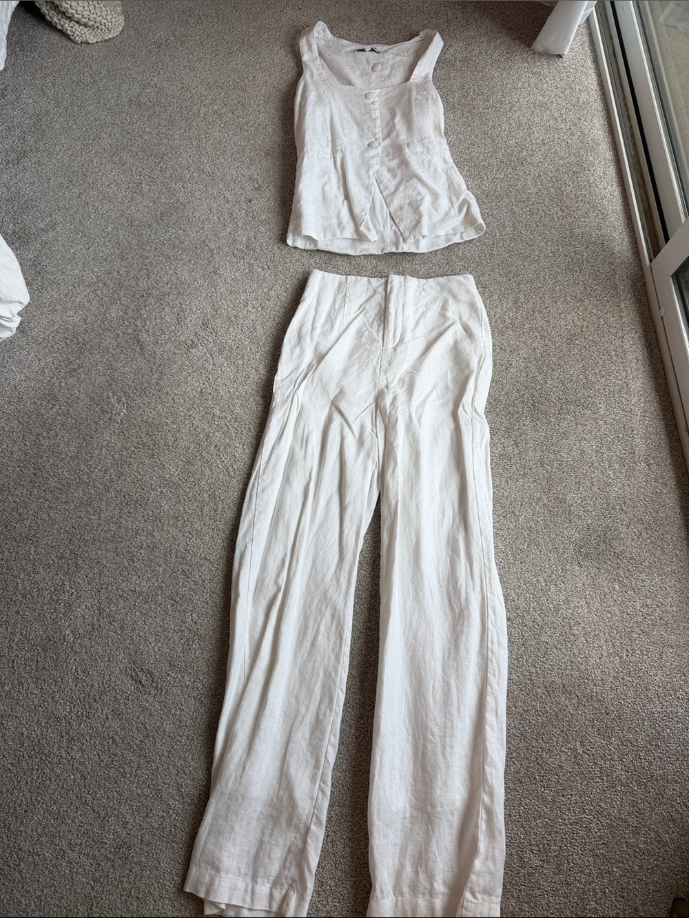 Olivaceous White Wide-Leg Linen Pants Set  - Women